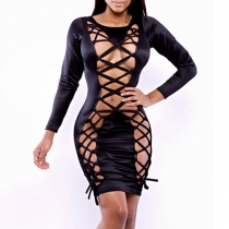 Sexy Hollow Out Long Sleeve Bandage Dress