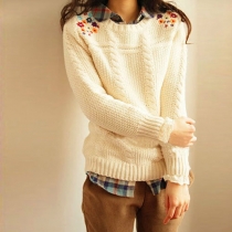 Cute Fresh Floral Embroidered Knit Sweater