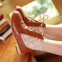 Retro Sweet Lace Spliced Contrast Color Ankle Booties