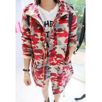 Street-chic Style Contrast Color Camouflage Rose Red Coat