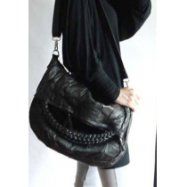Vintage Solid Color Black Quilted Woven Tote Handbag Shoulder Bag
