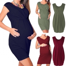 Fashion Solid Color Sleeveless Round Neck High Waist Maternity Dress