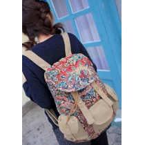 Folk Style Retro Floral Print Canvas Backpack