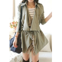 British Style Elegant Lapel Lace Spliced Pure Color Trench Coat