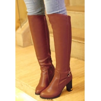 Knight Style Strap Solid Color High-heeled Over-the-knee Boots