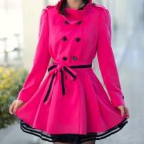 Elegant Charm Stand Collar Lace Spliced Double Breast Slim Trench Coat