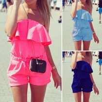 Sexy Strapless Flouncing Gathered Waist Rompers