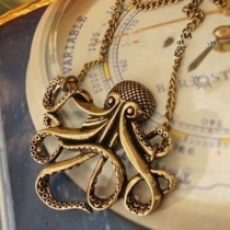 Quirky Antique Bronze Octopus Pendant Chain Necklace 