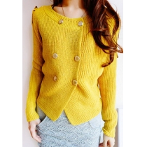 Sweet Leisure Cute Double Breast Pure Color Knit Cardigan