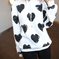 Sweet Cute Heart Print Hooded Sweatshirt