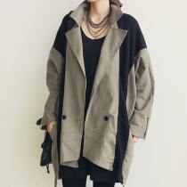 Cool Chic Stylish Batwing Sleeve Spliced Mixing Color Trench Coat