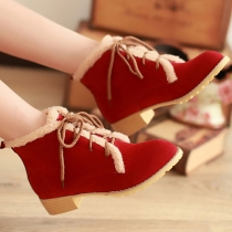 British Style Pointed-toe Mixing Color Fleece Spliced Booties