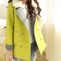 Classy Candy Color Lapel Double Breast Tweed Coat
