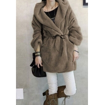Stylish Oversize Lapel Solid Color Fleece Warm Hood Coat