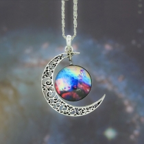 Fashion Moon Starry Sky Gemstone Pendant Necklace