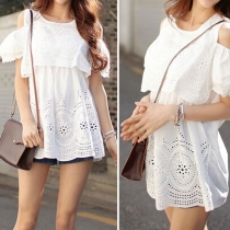 Fashion Off-shoulder Hollow Out Crochet Short-sleeved Tops