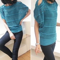 Fashion Off-shoulder Batwing Sleeve Hollow Out Knitting Smock