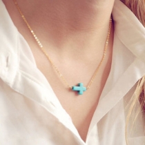 Stylish Turquoise Cross Pendant Chocker Chain Necklace 