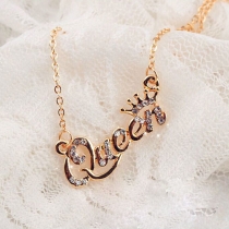 Fashion Bling Rhinestone QUEEN Pendant Necklace