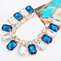 Glamourous Bi-color Faux Crystal Pendant Chain Necklace 