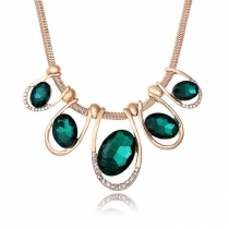 Bohemian Style Rhinstone Emerald Pendant Necklace