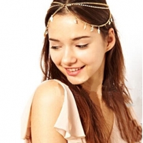 Fashion Leaf Pendant Rhinestone Tassels Hairband Necklace