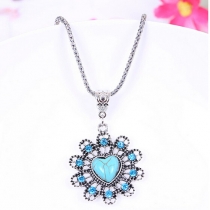 Fashion Hollow Out Petal Turquoise Pendant Necklace
