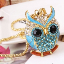Cute Rhinestone Owl Pendant Necklace