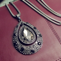 Fashion Rhinestone Water-drop Shaped Gemstone Pendant Necklace