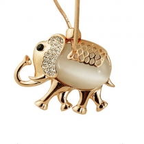 Fashion Rhinestone Elephant Pendant Opal Necklace