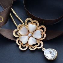 Fashion Water-drop Heart Shaped Flower Pendant Lomh Necklace