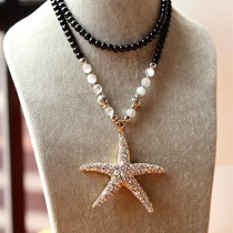 Fashion Rhinestone Starfish Pendant Black Beads Necklace