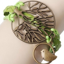 Fashion Tree and Bird Pendant Woven bracelet