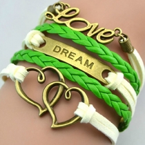 Vintage Dual Hearts Love Pendant Dream Engraved Woven Bracelet