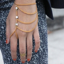 Fashion Gold Multilayer Tassels Rhinestone Mitten Bracelet