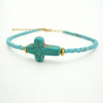 Fashion Copper Beads Cross Turquoise Bracelet