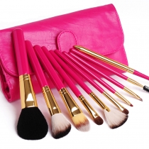 10 PCS Make Up Cosmetic Brush Set with Rose Red Bag