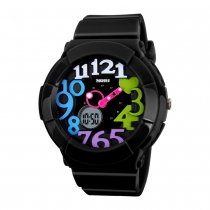Fashion PU Plastic Watchband Round Dial Waterproof Watch