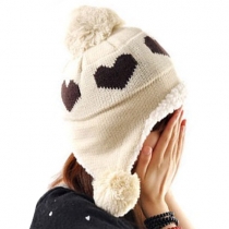 Fashion Heart Pattern Pompoms Warm Knitting Hat