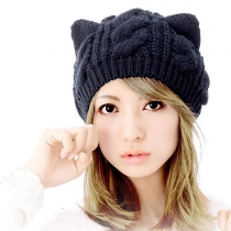 Cute Solid Color Cat Ears Warm Knitting Hat