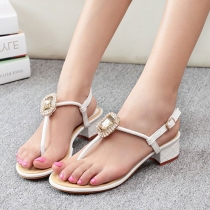 Sparkly Rhinestone Quilted Chunky Heel T Strap Thong Sandal 
