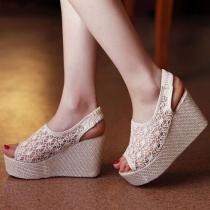 Fashion Hollow Out Reticulation Lace Peep Toe Platform Wedge Sandals