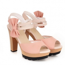 Fashion Contrast Color Bowknot Peep Toe Thick High-heeled Sandals