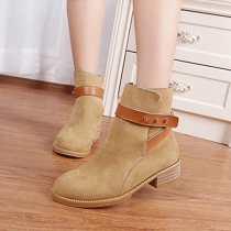 Fashion Round Toe Buckle Strap Flat Heel Ankle Boots
