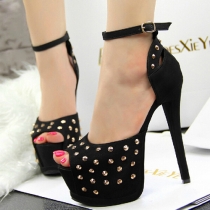 Sexy Super High-heeled Rivets Peep Toe Ankle Strap Stiletto Sandals