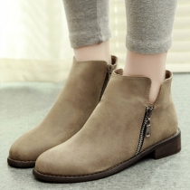 Retro Dual Zipper Pointed-toe Flat Heel Ankle Martin Boots