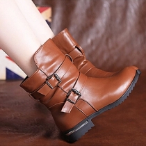 Fashion Round Toe Flat Heel Martin Boots