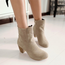 Vintage Thick High-heeled Round Toe Zipper Boots Booties