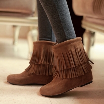 British Style Round Toe Flat Heel Tasseles Boots Booties