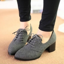 Vintage Thick Heel Pointed Toe Lace Up Shoes
